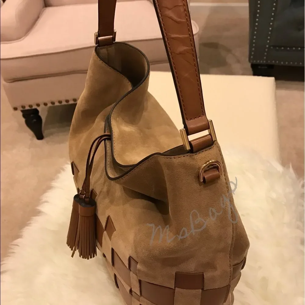 Michael Kors VIVIAN Woven Suede Hobo Shoulder Bag